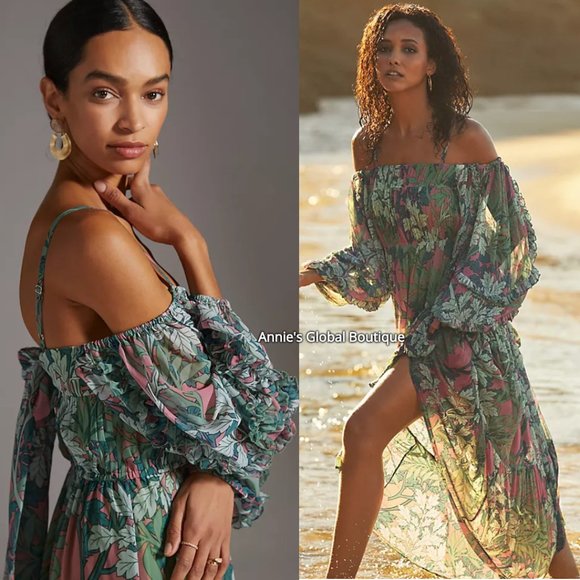 NIP Anthropologie Off-the-shoulder Floral Maxi Dress VERY RARE - Picture 14 of 16